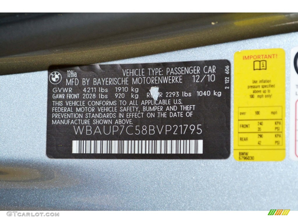 2011 1 Series 128i Coupe - Blue Water Metallic / Gray photo #11