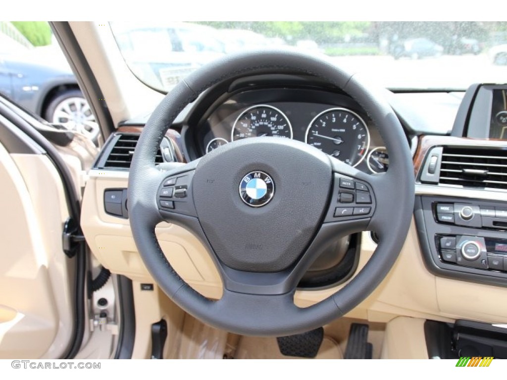 2013 BMW 3 Series 328i xDrive Sedan Venetian Beige Steering Wheel Photo #93941742