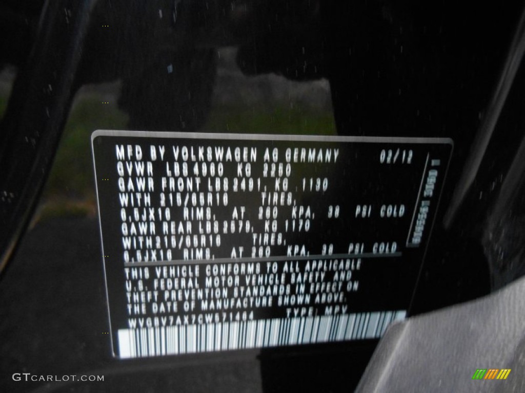 2012 Tiguan S 4Motion - Deep Black Metallic / Black photo #16