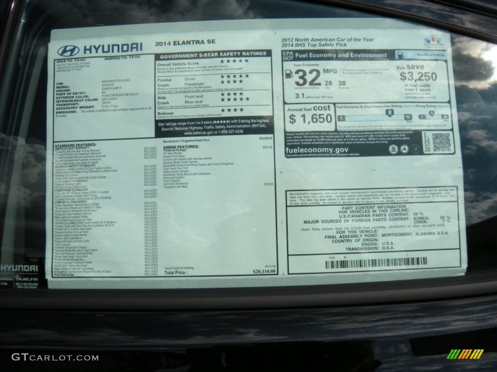 2014 Elantra SE Sedan - Black / Gray photo #34