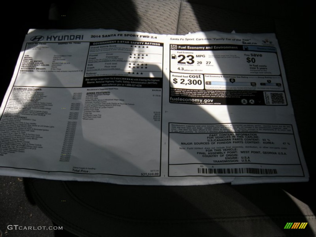 2014 Santa Fe Sport FWD - Moonstone Silver / Gray photo #33