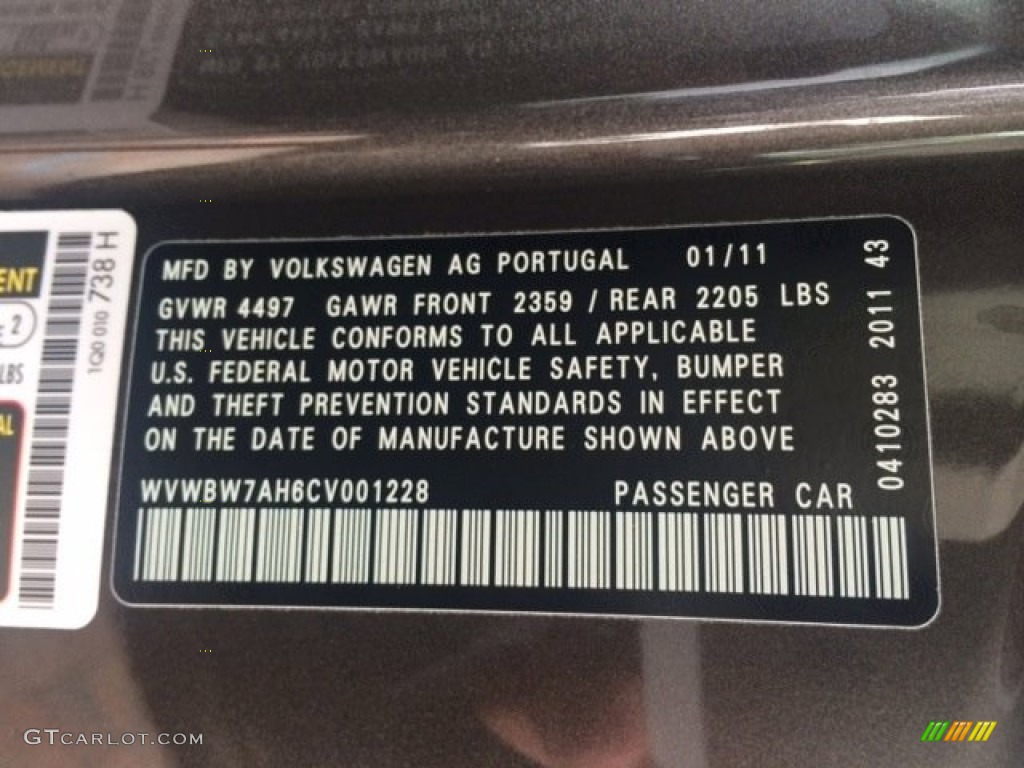 2012 Eos Komfort - Black Oak Brown Metallic / Titan Black photo #14