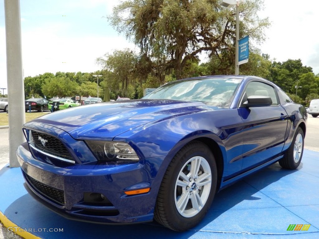 2014 Mustang V6 Premium Coupe - Deep Impact Blue / Medium Stone photo #1