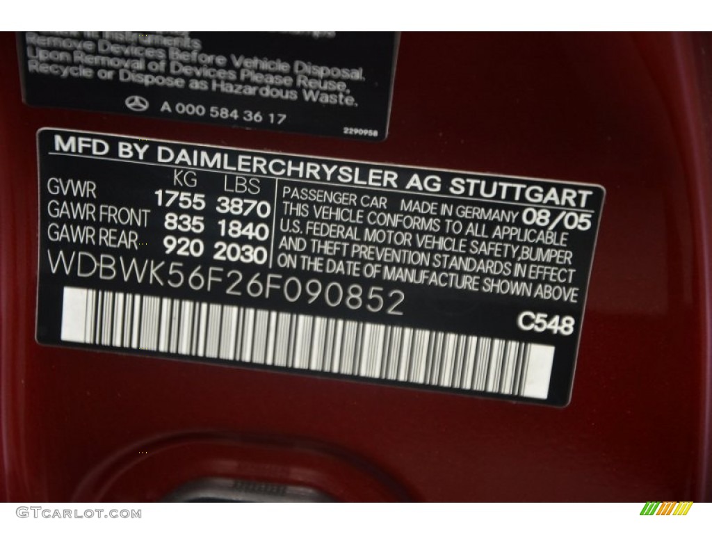 2006 Mercedes-Benz SLK 350 Roadster Color Code Photos