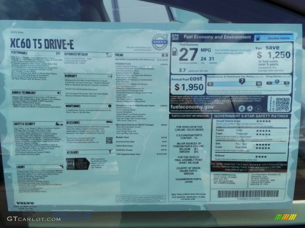 2015 Volvo XC60 T5 Drive-E Window Sticker Photo #94029151