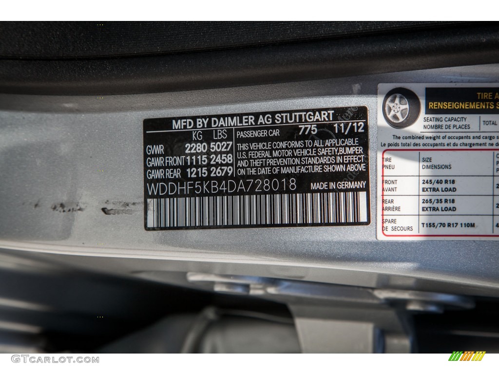 2013 Mercedes-Benz E 350 Sedan Color Code Photos