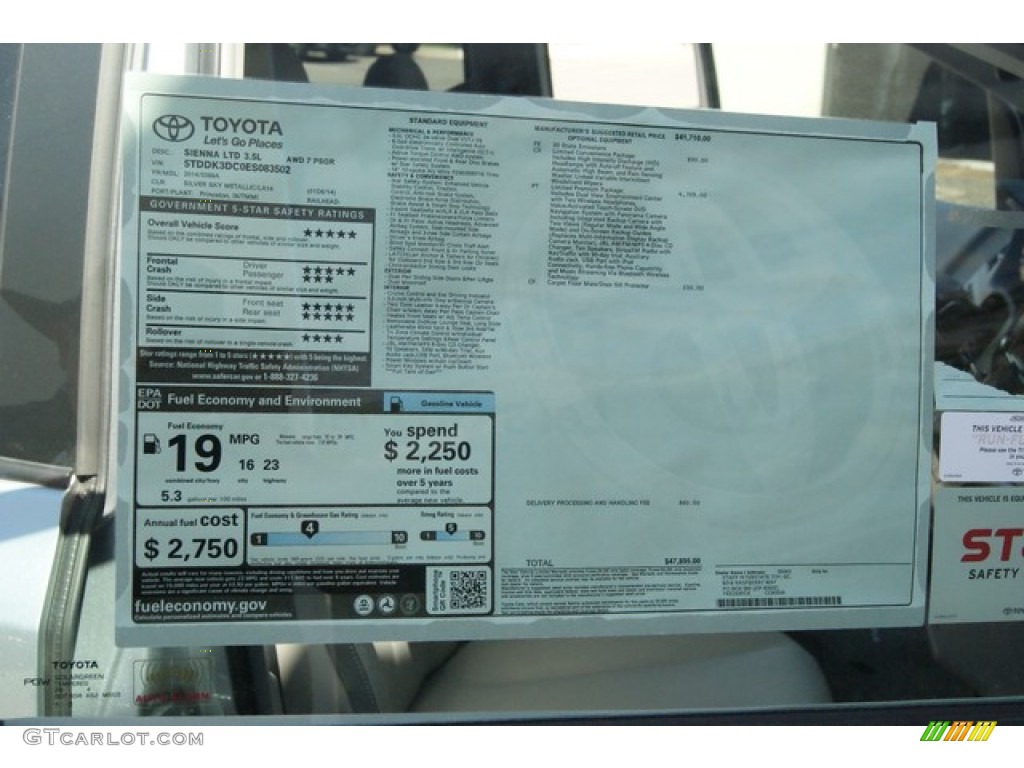 2014 Sienna Limited AWD - Silver Sky Metallic / Light Gray photo #12