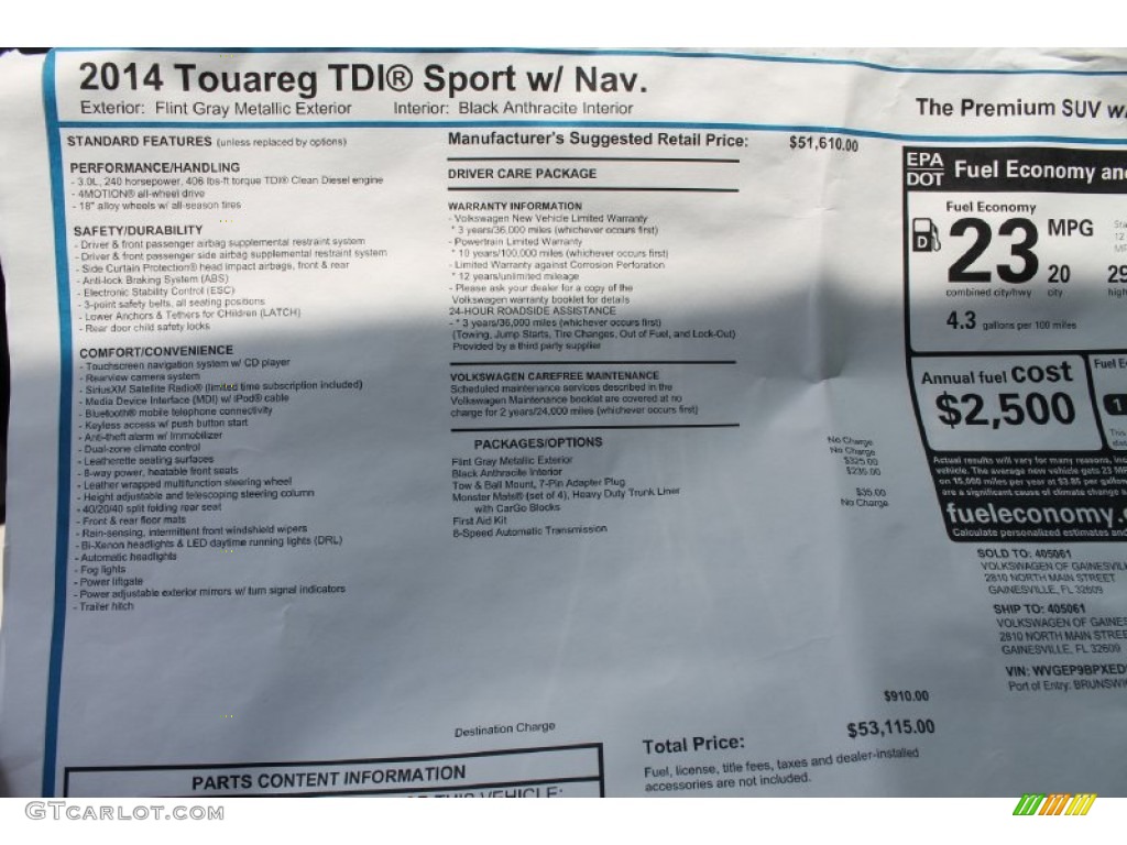 2014 Volkswagen Touareg TDI Sport 4Motion Window Sticker Photo #94044082