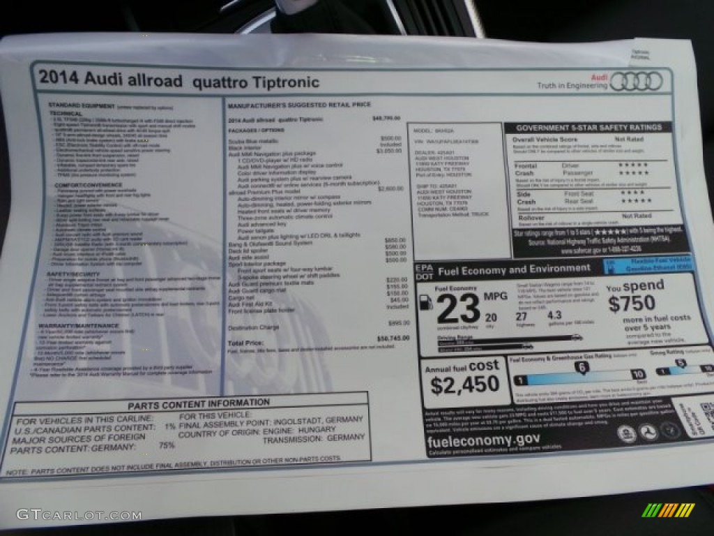 2014 Audi allroad Premium plus quattro Window Sticker Photo #94049218