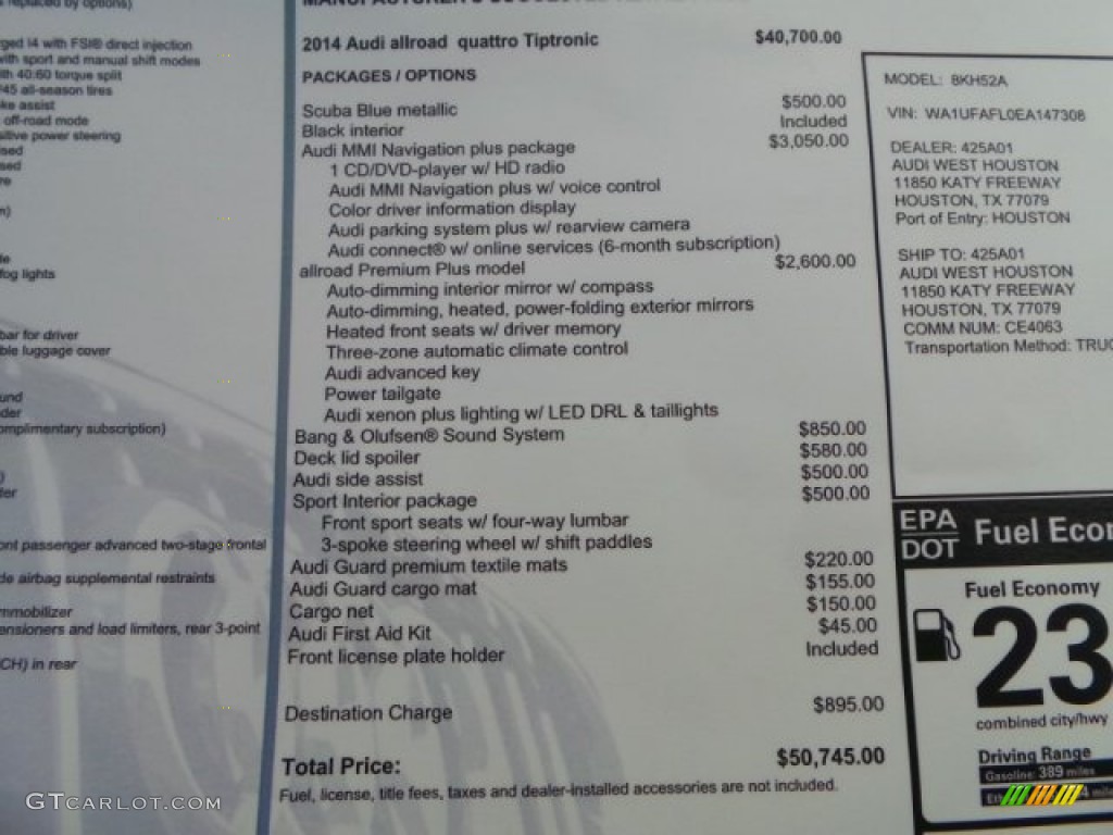 2014 Audi allroad Premium plus quattro Window Sticker Photo #94049239