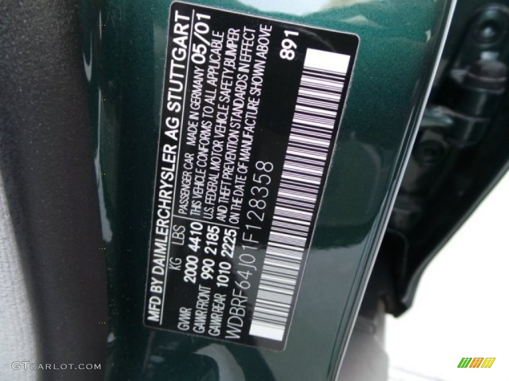 2001 C Color Code 891 for Aspen Green Metallic Photo #94049782