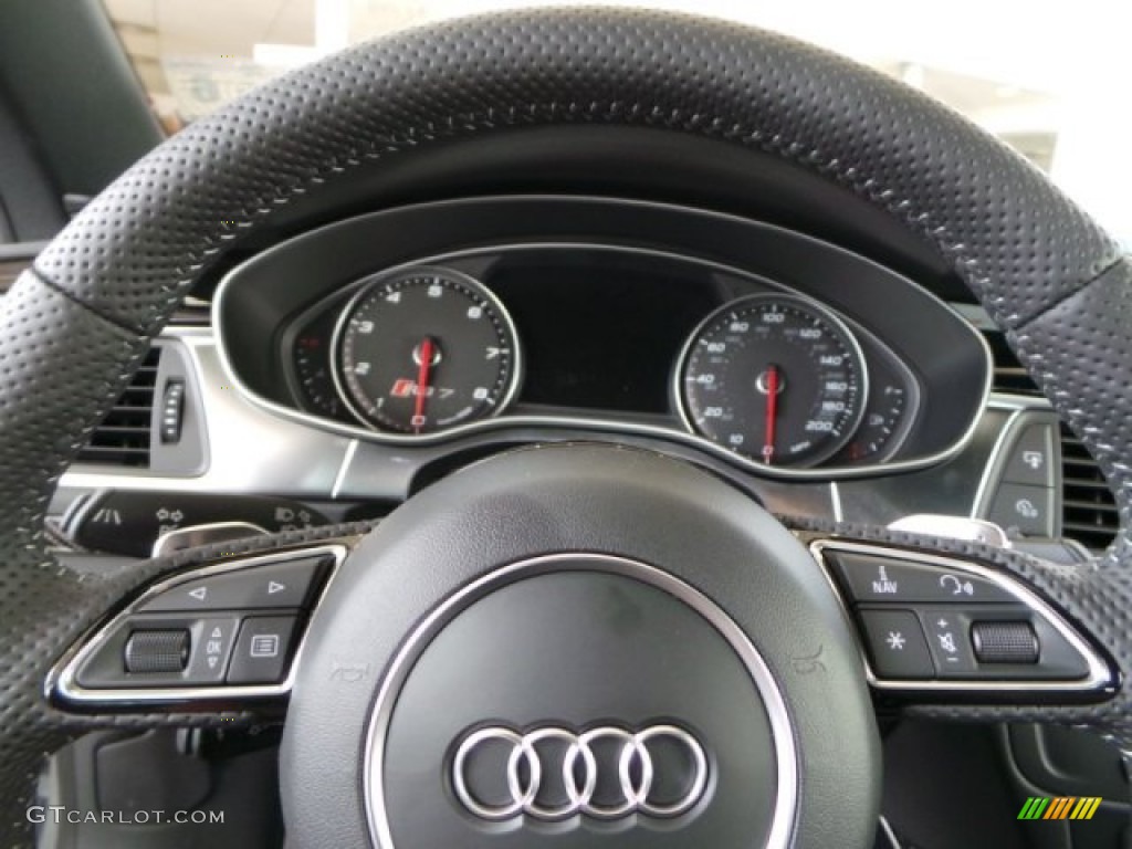 2014 Audi RS 7 4.0 TFSI quattro Black Valcona Leather w/Honeycomb Stitching Steering Wheel Photo #94051795