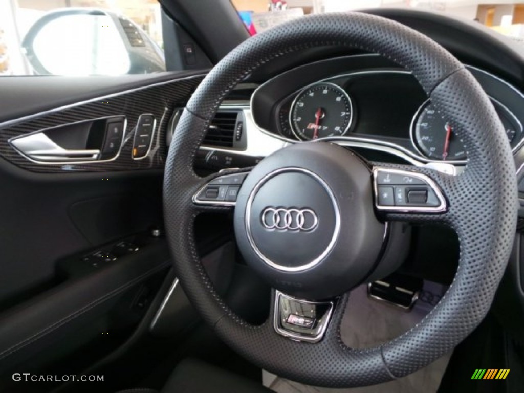 2014 Audi RS 7 4.0 TFSI quattro Black Valcona Leather w/Honeycomb Stitching Steering Wheel Photo #94051894