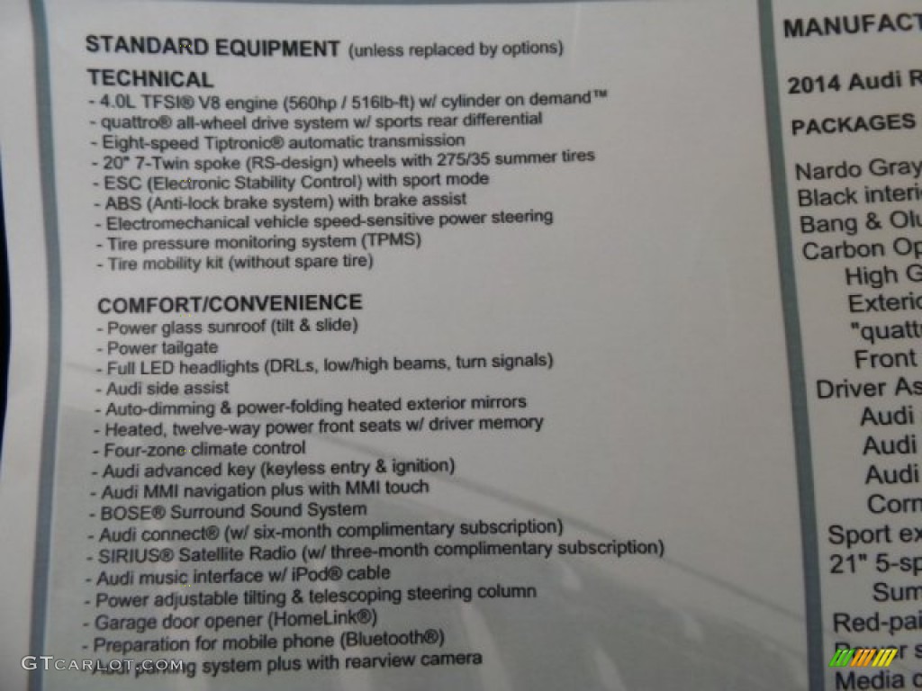 2014 Audi RS 7 4.0 TFSI quattro Window Sticker Photo #94052008