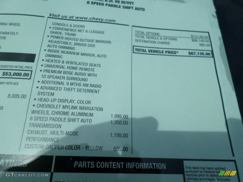 2014 Chevrolet Corvette Stingray Coupe Window Sticker Photo #94084236