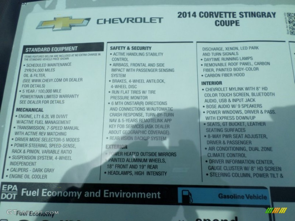 2014 Chevrolet Corvette Stingray Coupe Window Sticker Photos