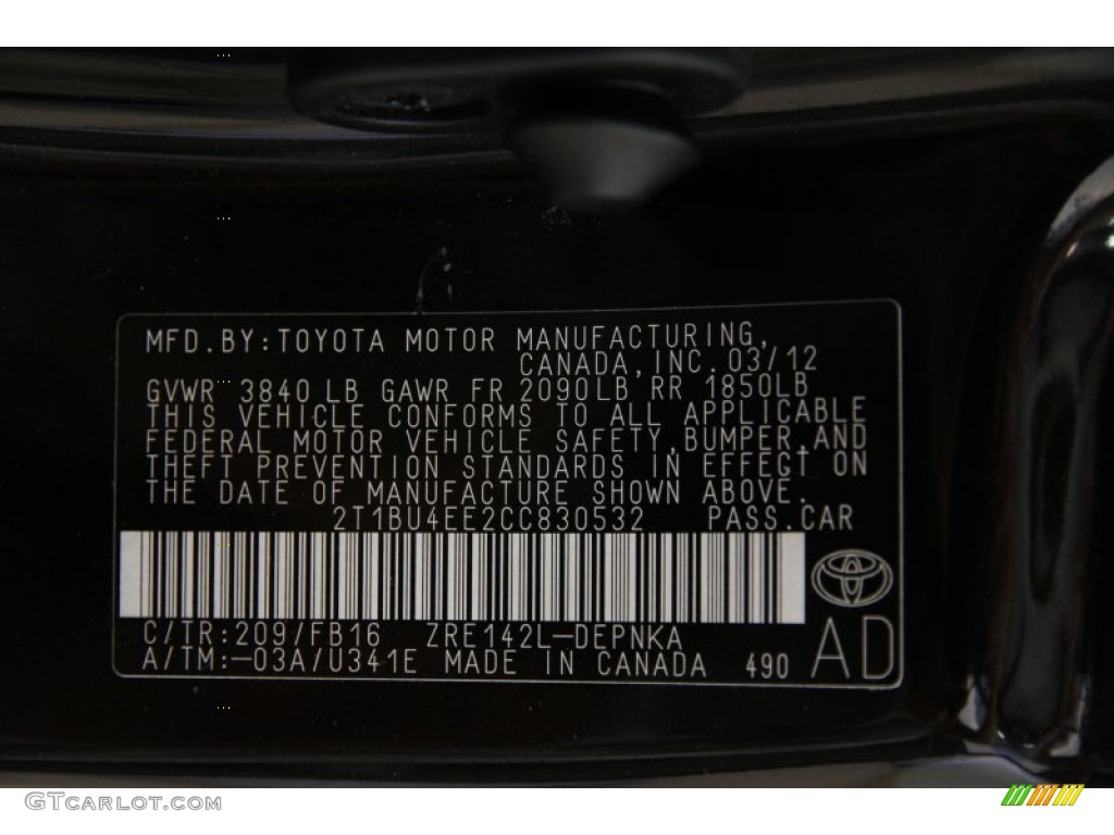 2012 Corolla LE - Black Sand Pearl / Ash photo #15