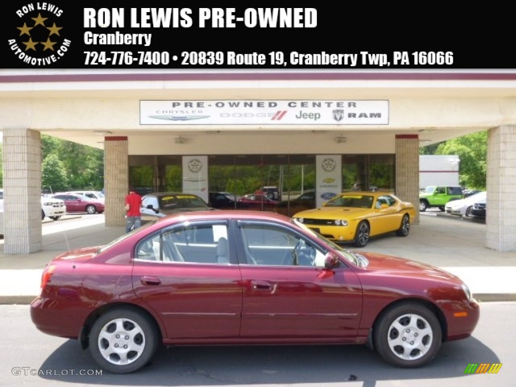 2002 Elantra GLS Sedan - Chianti Red / Beige photo #1