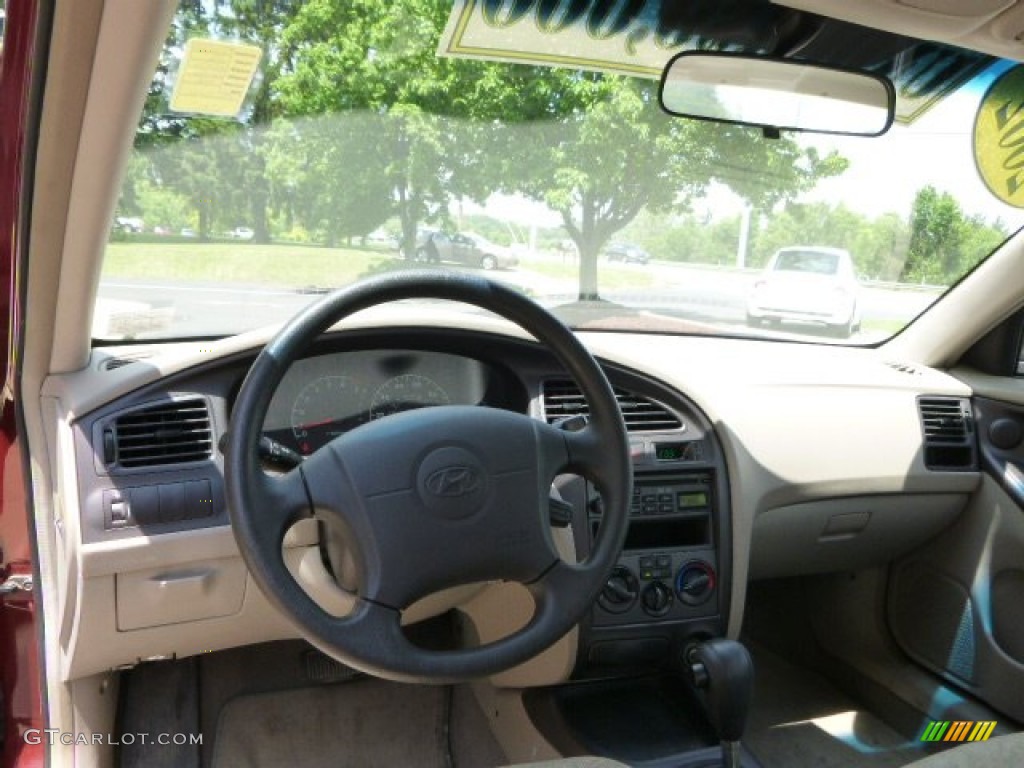 2002 Elantra GLS Sedan - Chianti Red / Beige photo #14