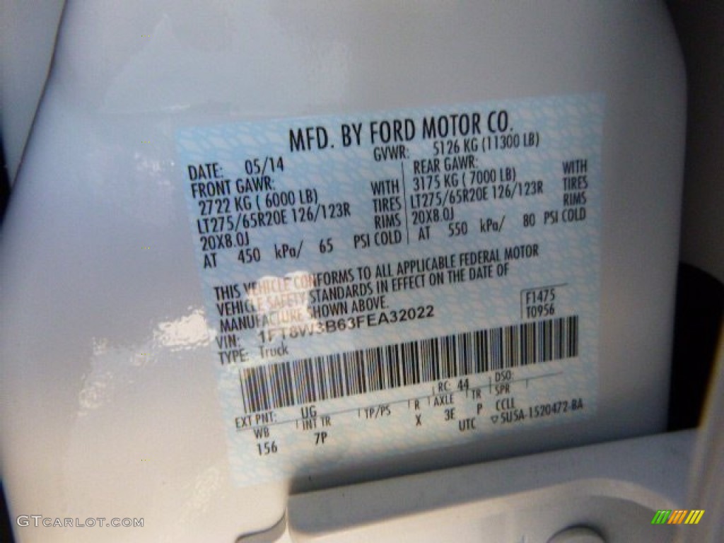 2015 F350 Super Duty Color Code UG for White Platinum Photo #94100003