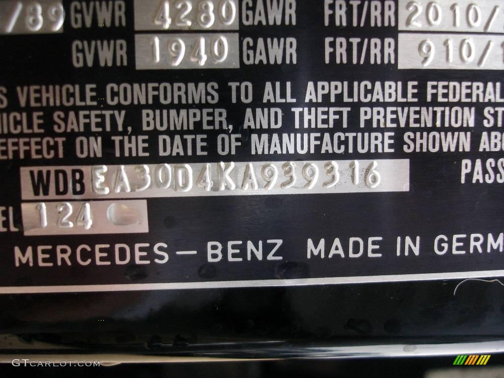 1989 Mercedes-Benz E Class 300 E Sedan Info Tag Photo #9410361