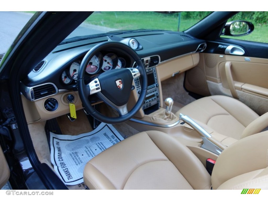 Black/Sand Beige Interior 2008 Porsche 911 Turbo Cabriolet Photo #94118590