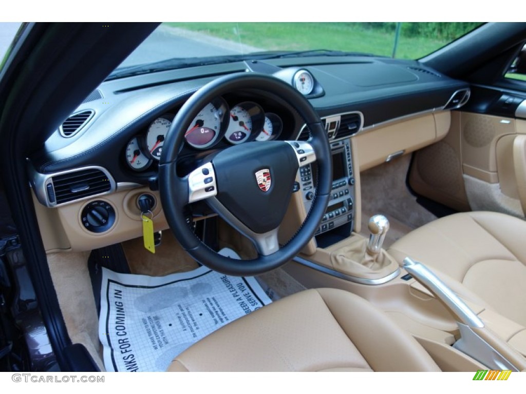 2008 Porsche 911 Turbo Cabriolet Black/Sand Beige Dashboard Photo #94118701