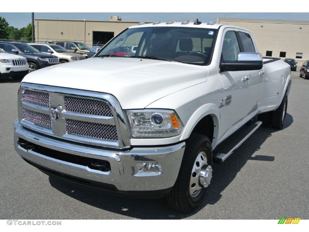 2014 3500 Laramie Longhorn Crew Cab 4x4 Dually - Bright White / Canyon Brown/Light Frost Beige photo #1