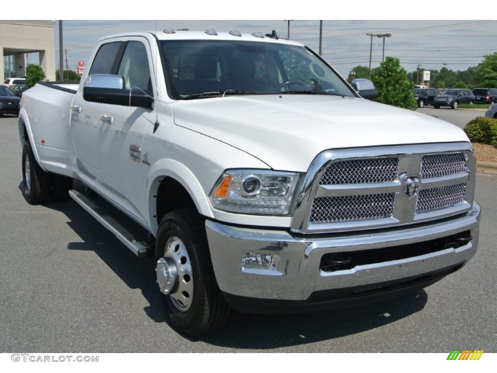 2014 3500 Laramie Longhorn Crew Cab 4x4 Dually - Bright White / Canyon Brown/Light Frost Beige photo #2
