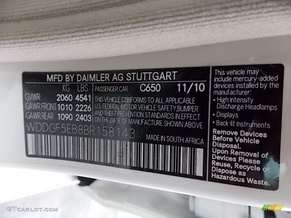 2011 C Color Code 650 for Arctic White Photo #94156845