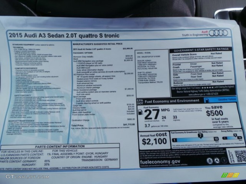 2015 Audi A3 2.0 Premium Plus quattro Window Sticker Photo #94175139