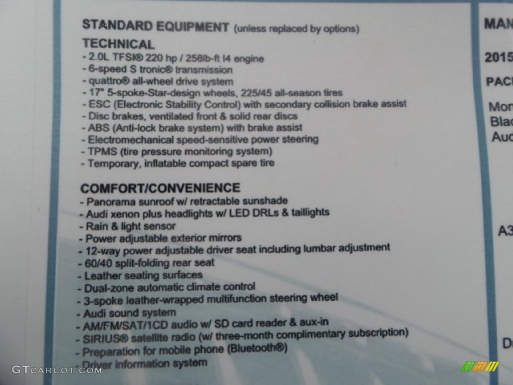2015 Audi A3 2.0 Premium Plus quattro Window Sticker Photo #94175145