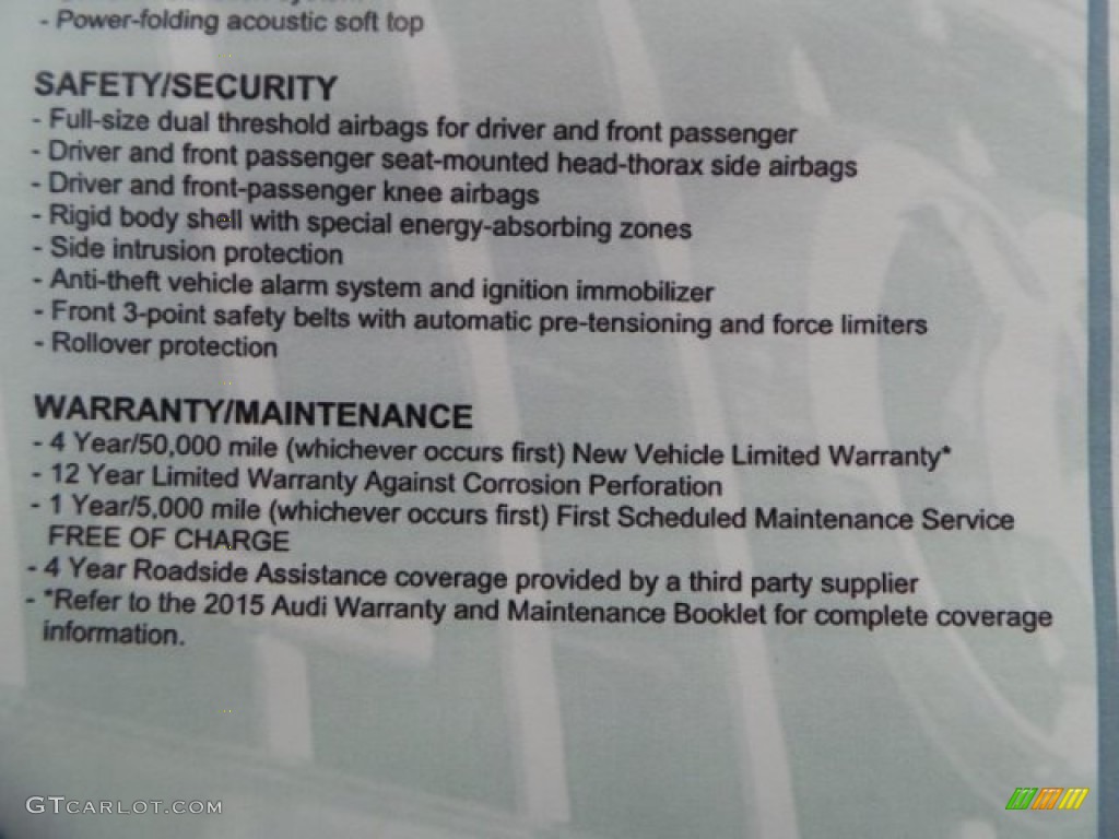 2015 Audi TT 2.0T quattro Roadster Window Sticker Photo #94175244