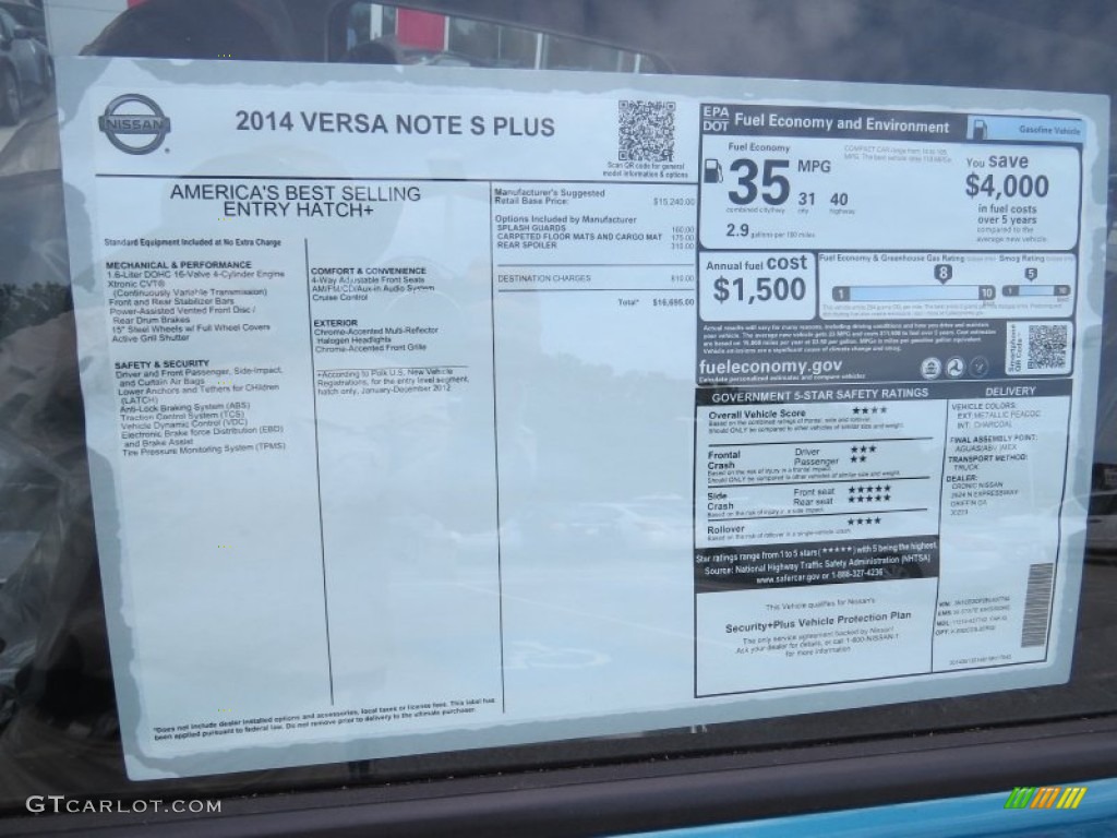 2014 Nissan Versa Note S Plus Window Sticker Photo #94191295