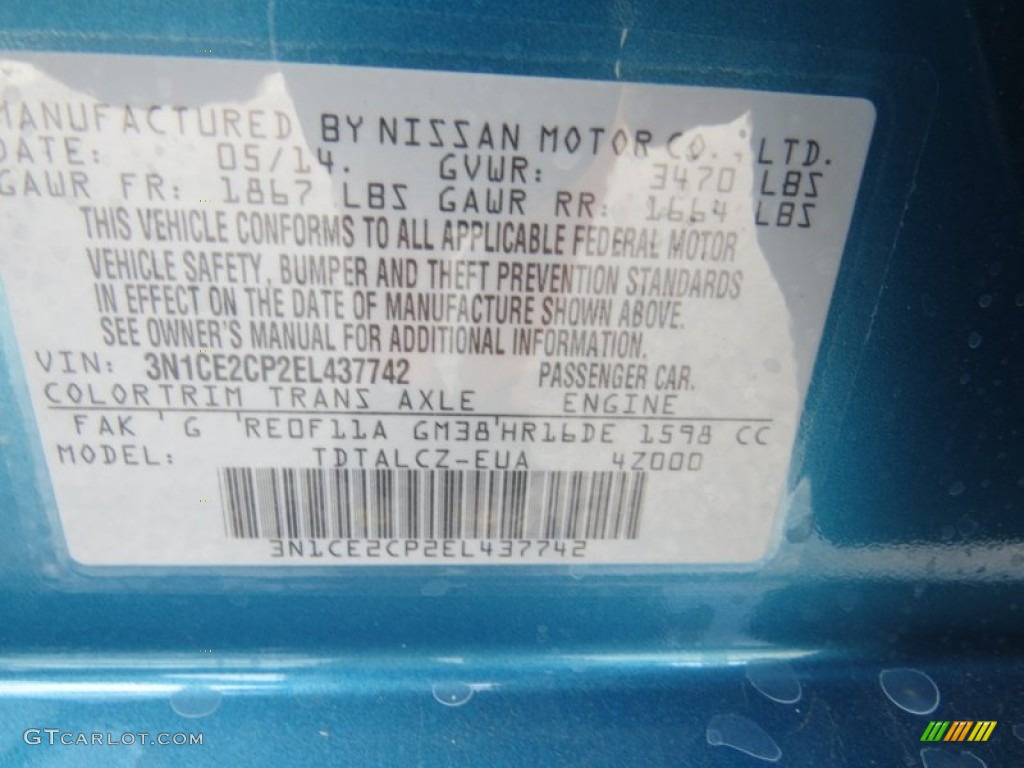 2014 Nissan Versa Note S Plus Color Code Photos