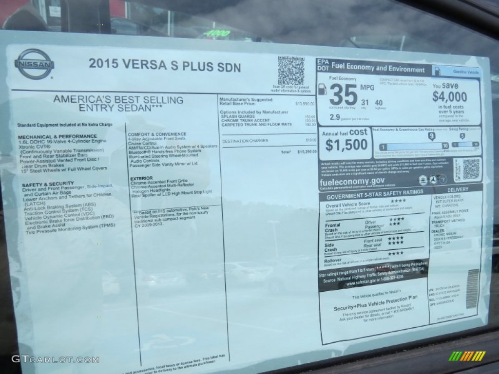 2015 Nissan Versa 1.6 S Plus Sedan Window Sticker Photo #94191700