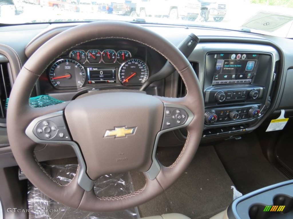 2014 Chevrolet Silverado 1500 LTZ Double Cab Cocoa/Dune Steering Wheel Photo #94195819