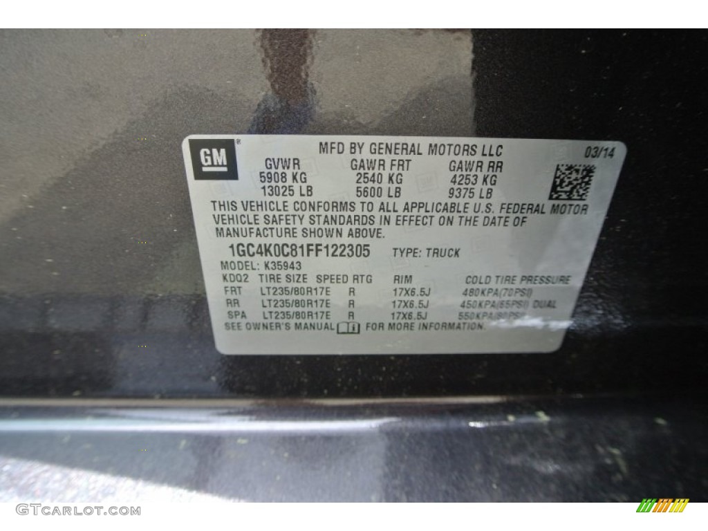 2015 Chevrolet Silverado 3500HD LTZ Crew Cab Dual Rear Wheel 4x4 Info Tag Photo #94208119