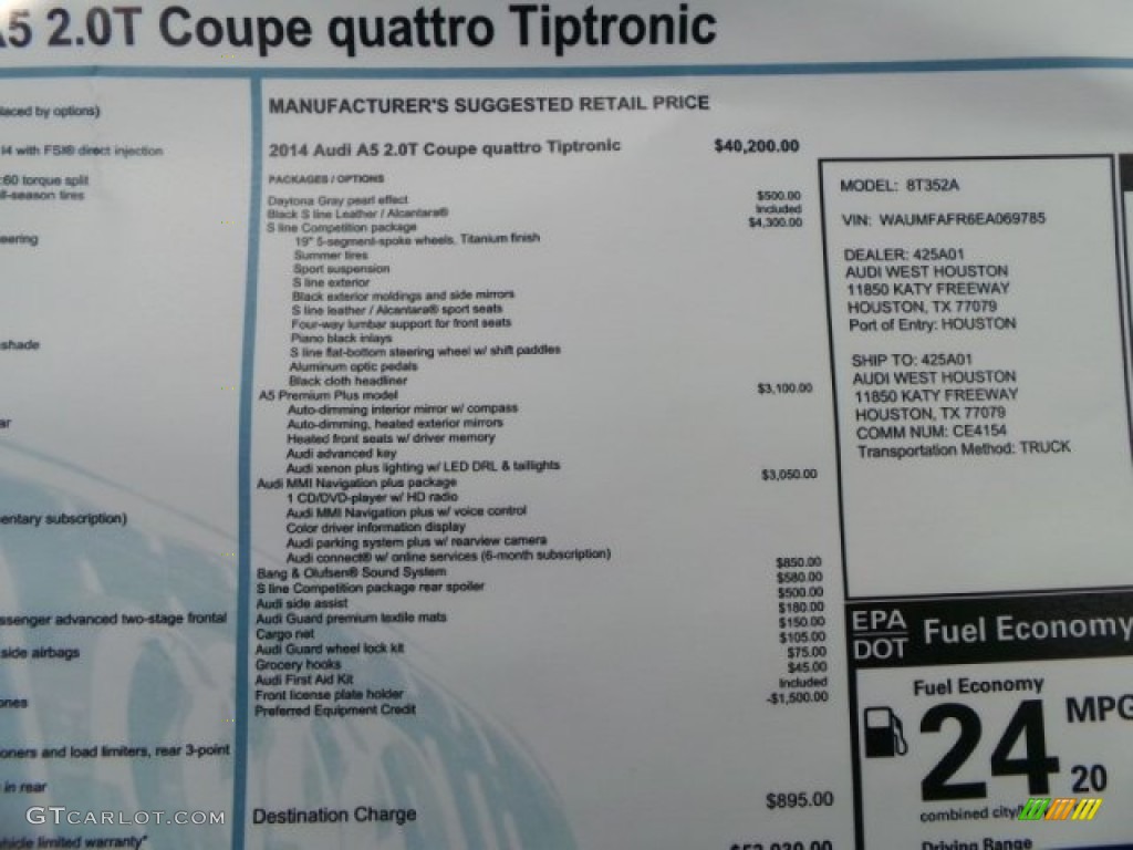 2014 Audi A5 2.0T quattro Coupe Window Sticker Photo #94220306