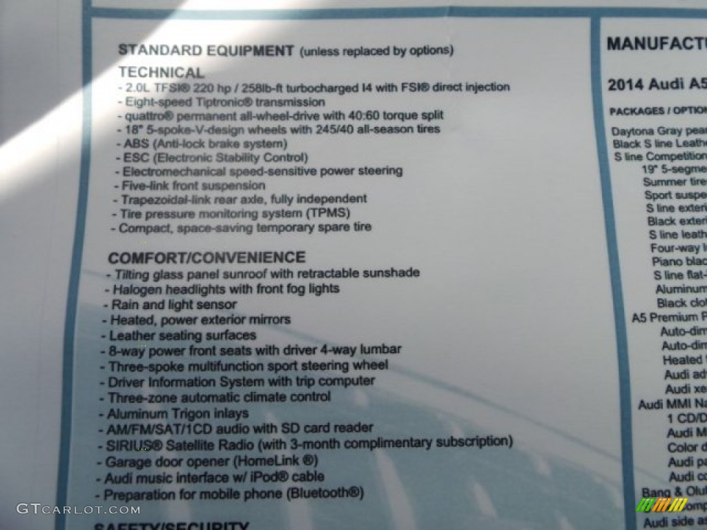 2014 Audi A5 2.0T quattro Coupe Window Sticker Photo #94220330