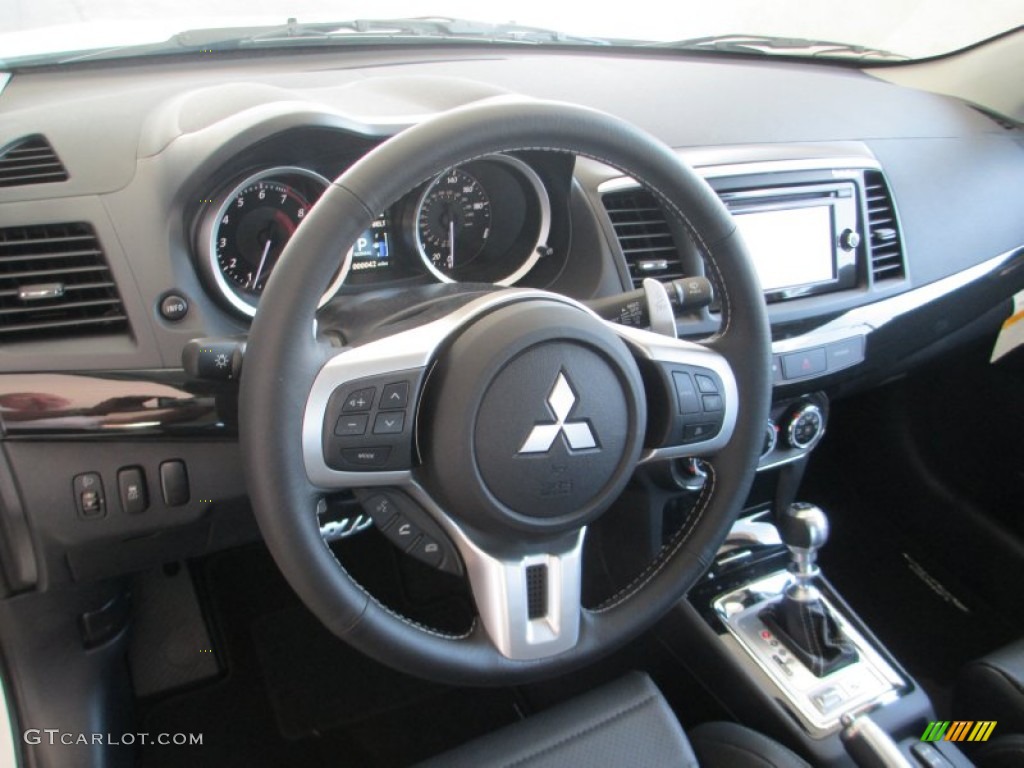 2014 Mitsubishi Lancer Evolution GSR Black Steering Wheel Photo #94228946