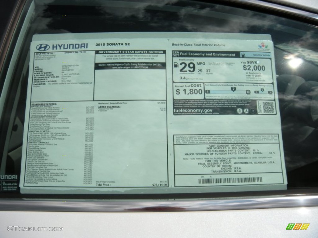 2015 Hyundai Sonata SE Window Sticker Photo #94243565