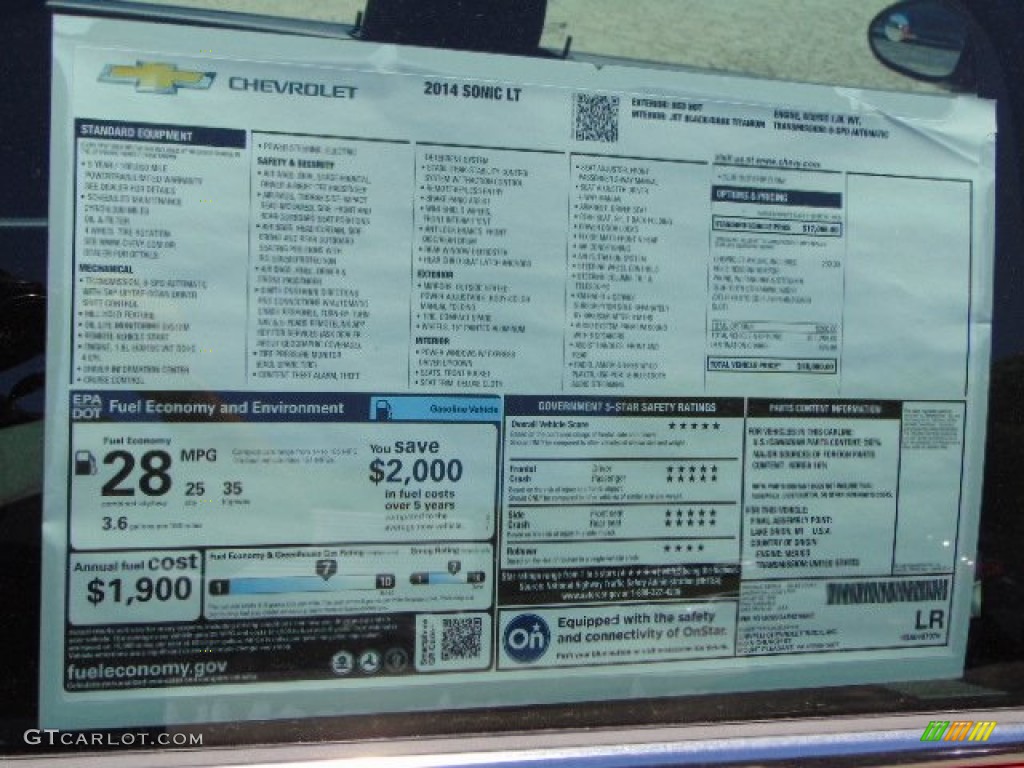 2014 Chevrolet Sonic LT Sedan Window Sticker Photo #94268300