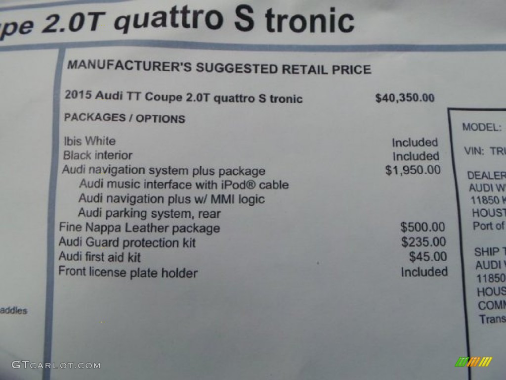 2015 Audi TT 2.0T quattro Coupe Window Sticker Photo #94277018