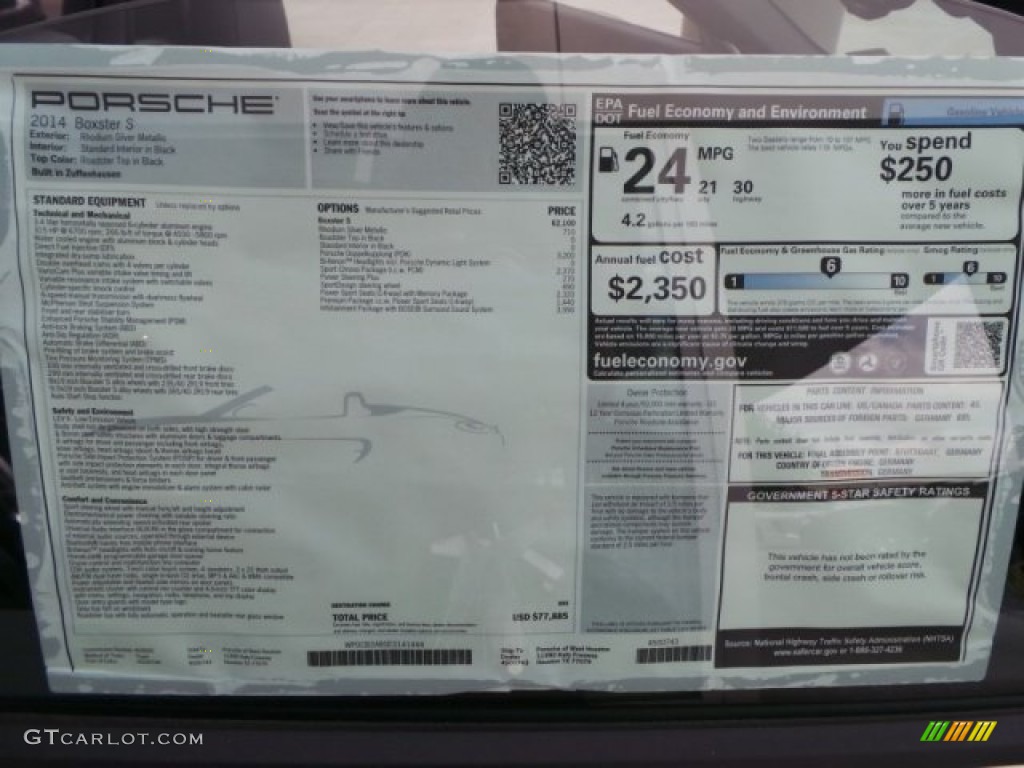 2014 Porsche Boxster S Window Sticker Photo #94278217