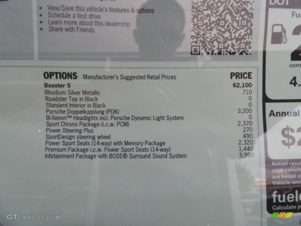2014 Porsche Boxster S Window Sticker Photo #94278227