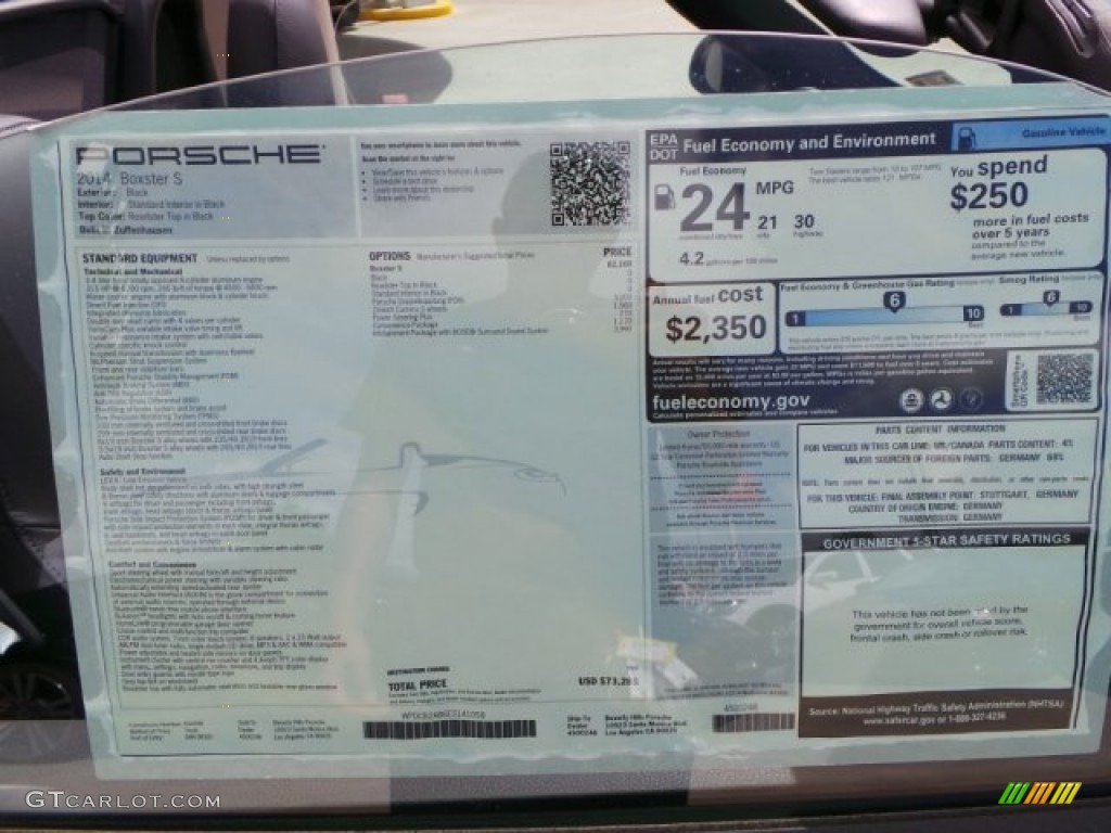 2014 Porsche Boxster S Window Sticker Photo #94279004
