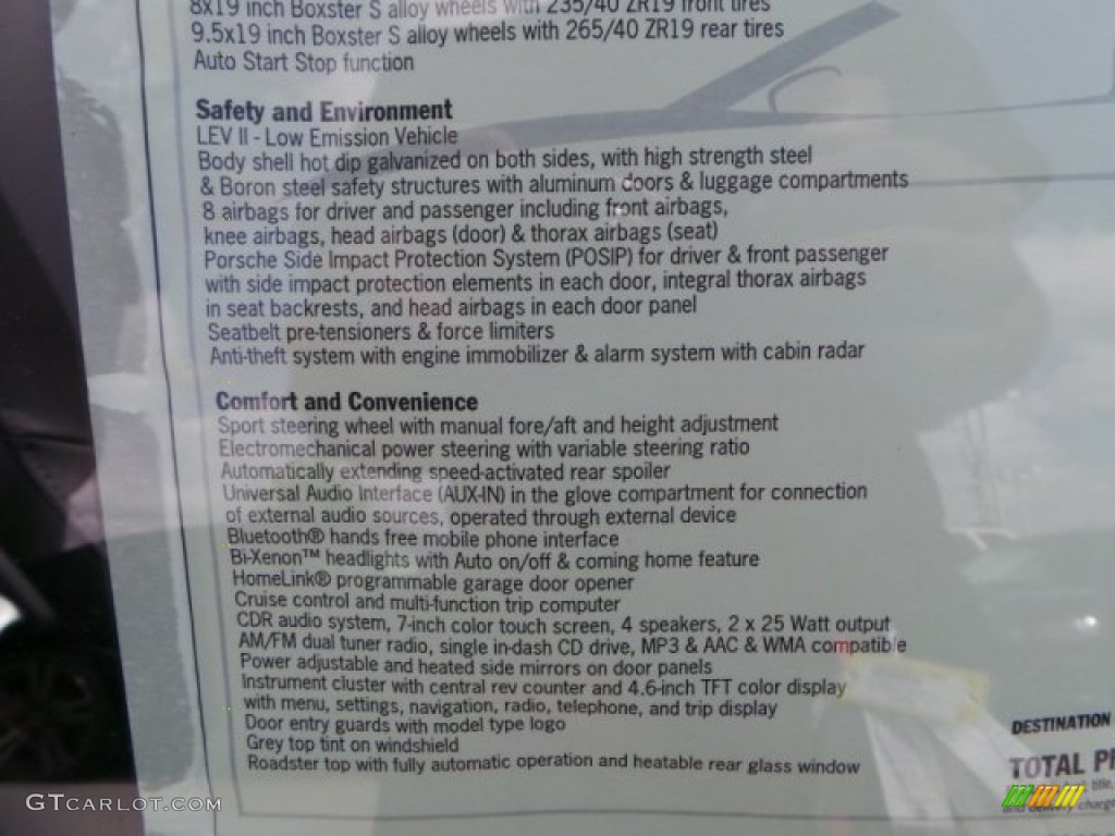2014 Porsche Boxster S Window Sticker Photo #94279037