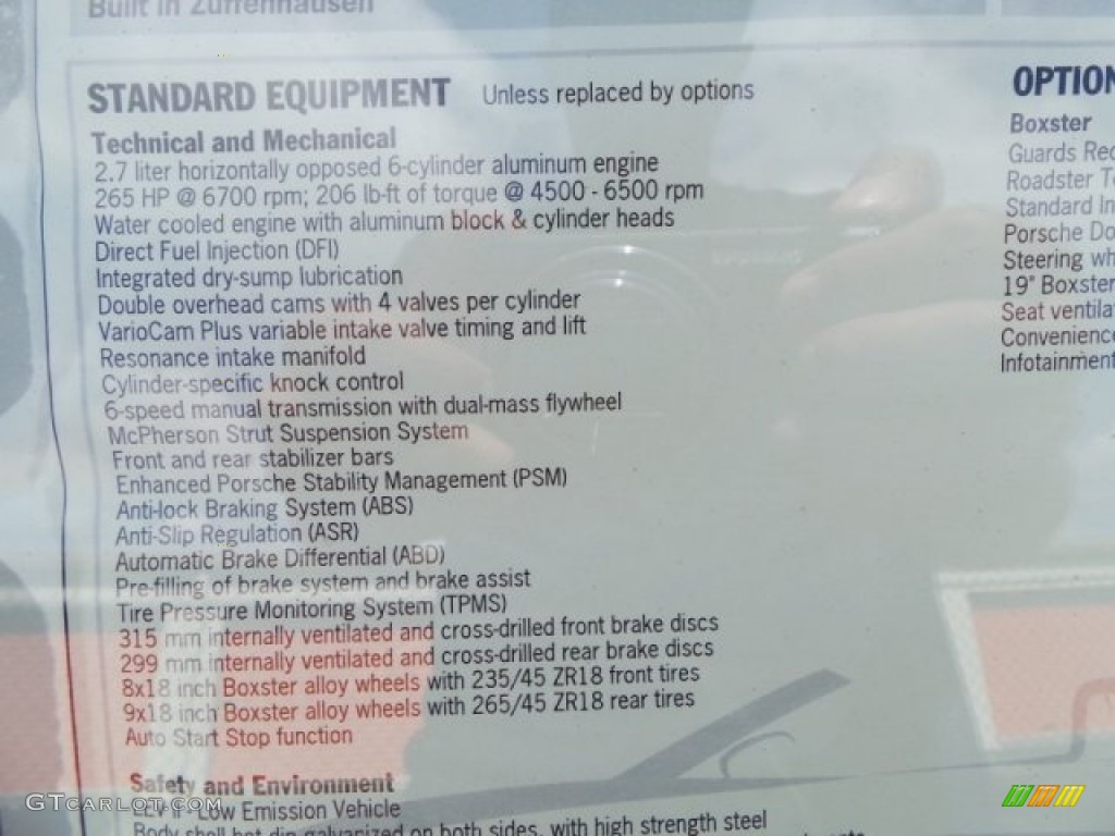 2014 Porsche Boxster Standard Boxster Model Window Sticker Photo #94279394