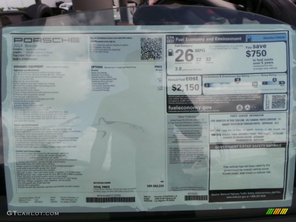 2014 Porsche Boxster Standard Boxster Model Window Sticker Photo #94279754